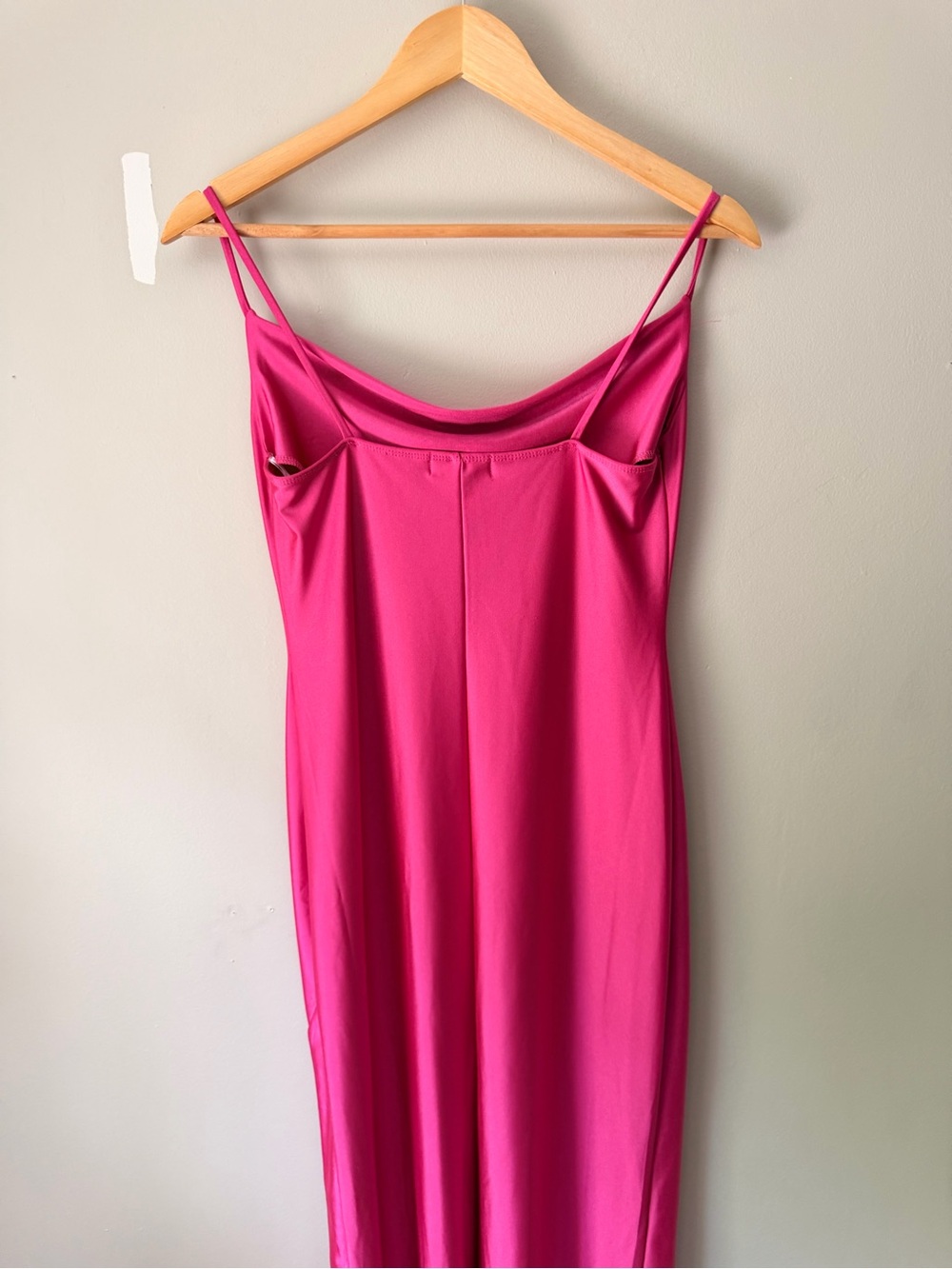 Hot Pink Slip Dress with Cowl Neck - Picture 3 of 4